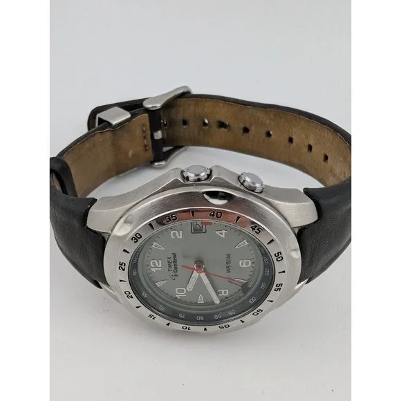 Timex I-Control Indiglo Tachymeter Watch Men 40mm Case Leather Band- New Battery